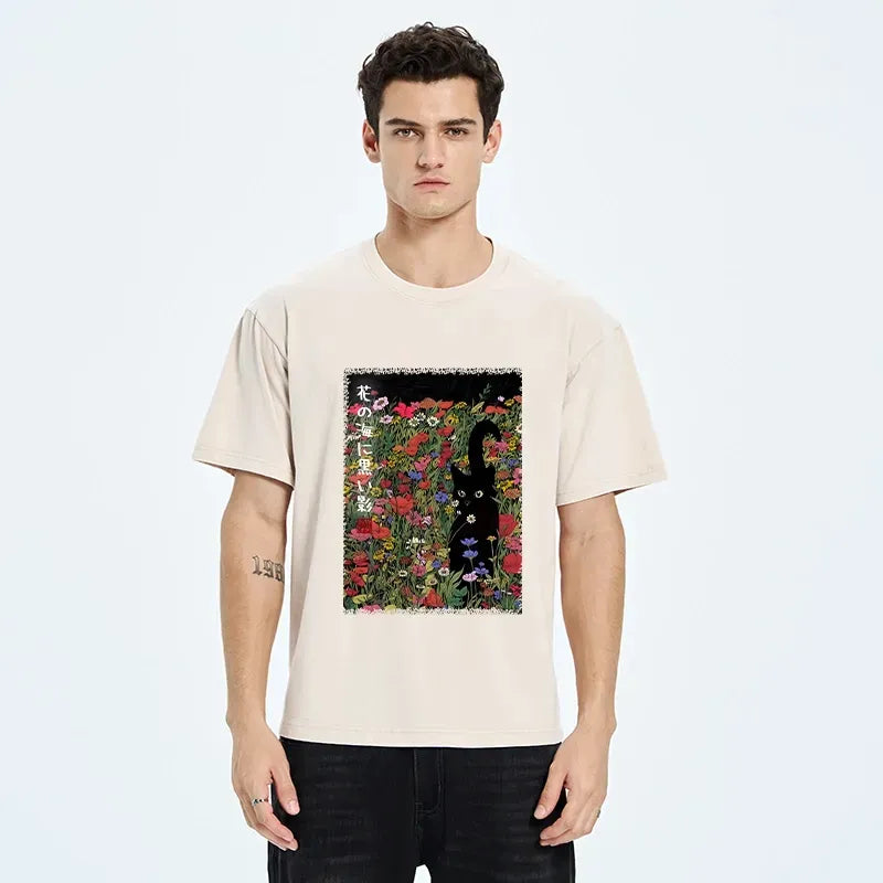 Vintage Black Cat Floral T-Shirt