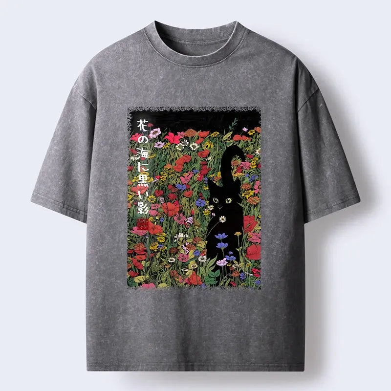 Comfortable Black Cat T-Shirt for Summer