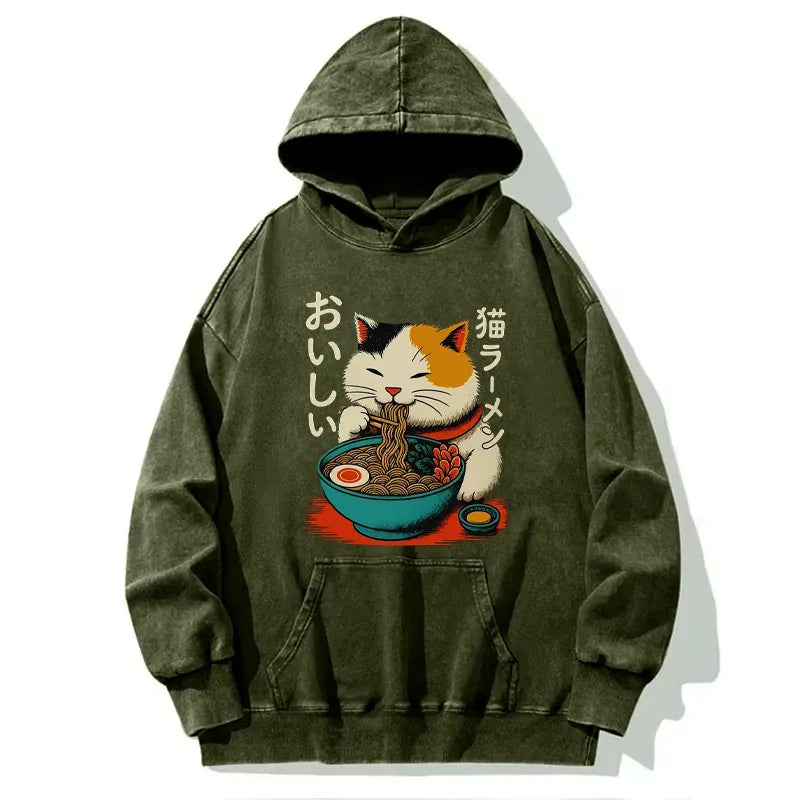 Kyoto-Lion Cute Eat Eating Japanese Ramen Washed Hoodie