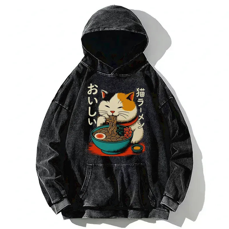 cute japanese ramen washed hoodie for daily wear