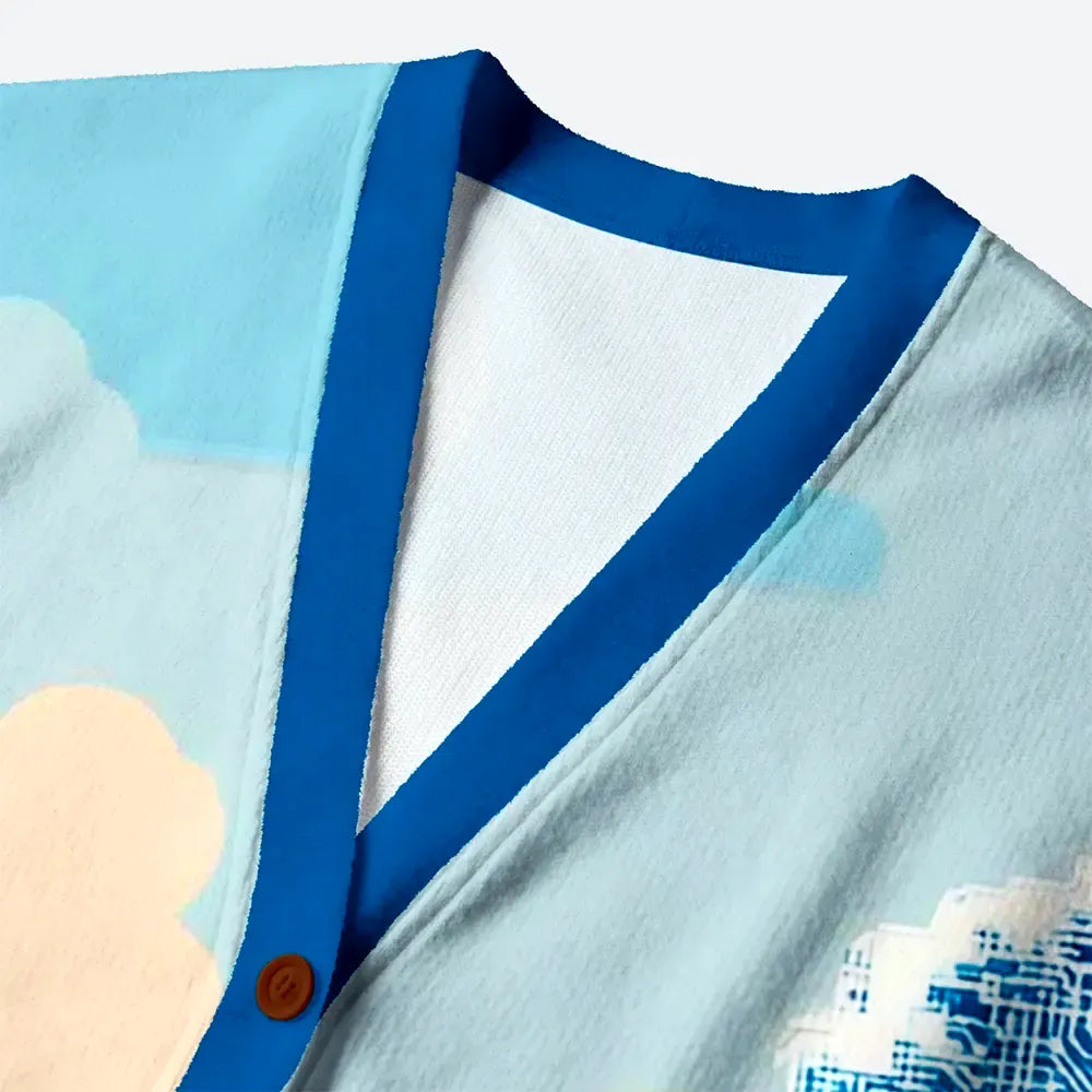 Kyoto-Lion The Great Wave Of The Future Ugly Cardigan Sweater