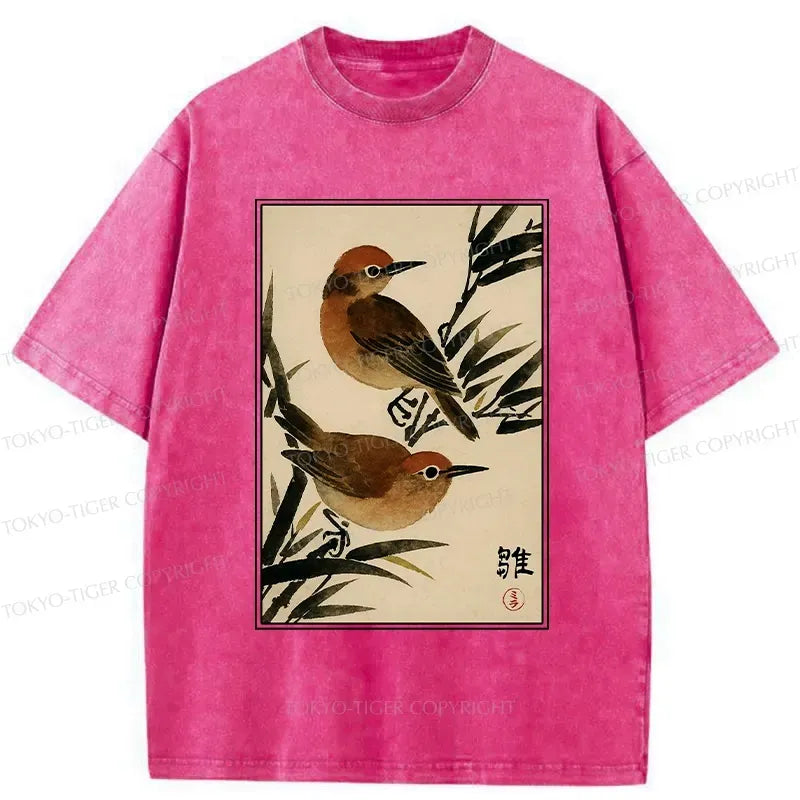 Japanese Bamboo Sparrows Washed T-Shirt