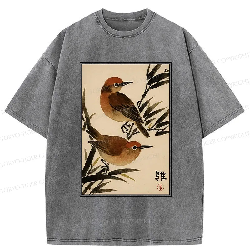 Japanese Bamboo Sparrows Washed T-Shirt