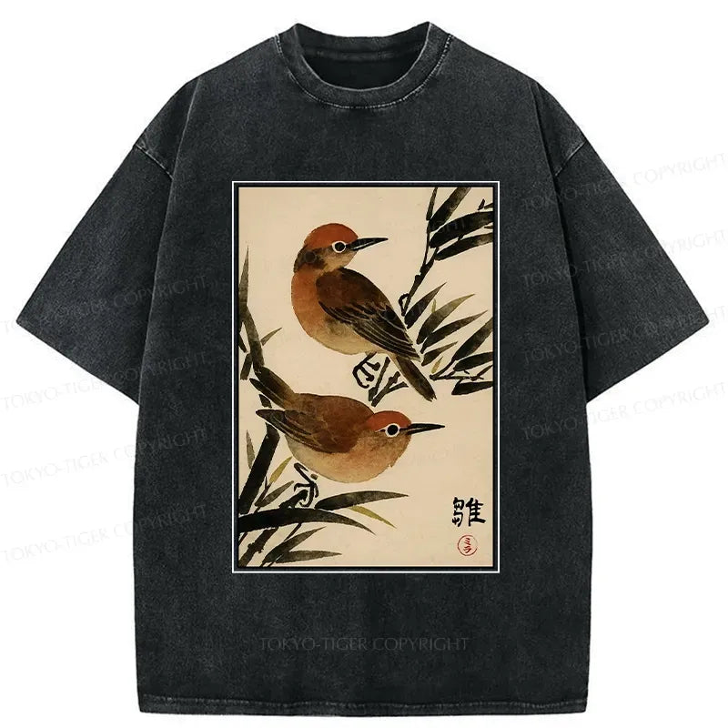Japanese Bamboo Sparrows Washed T-Shirt