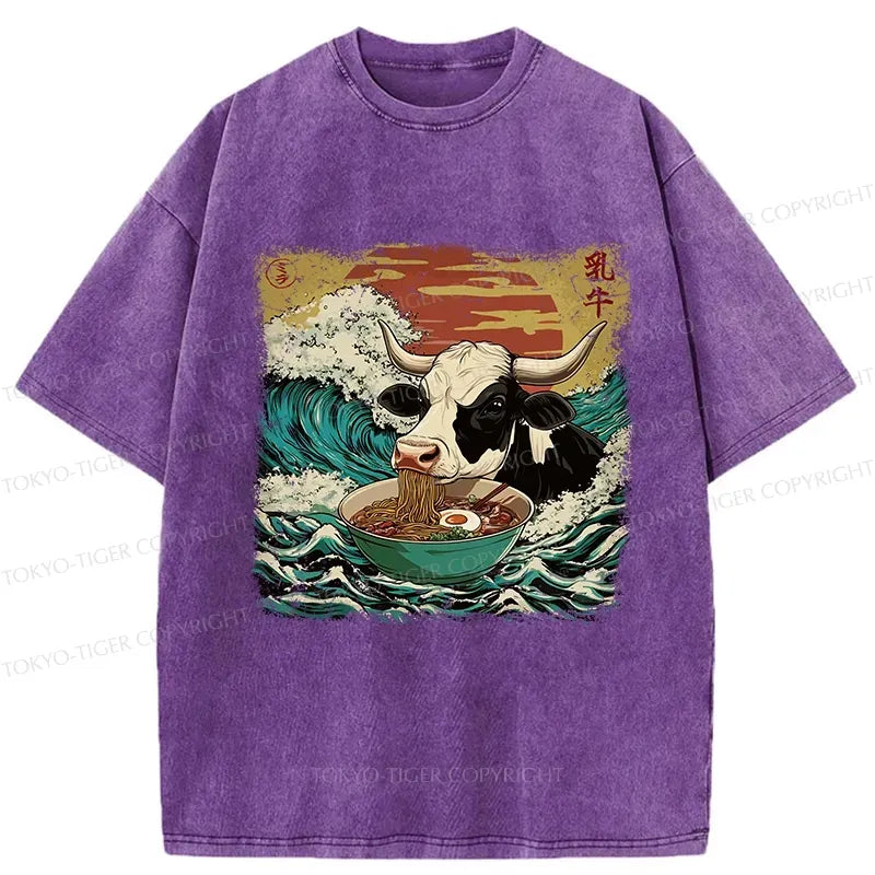 Kyoto-Lion Ramen Lover Cow Washed T-Shirt