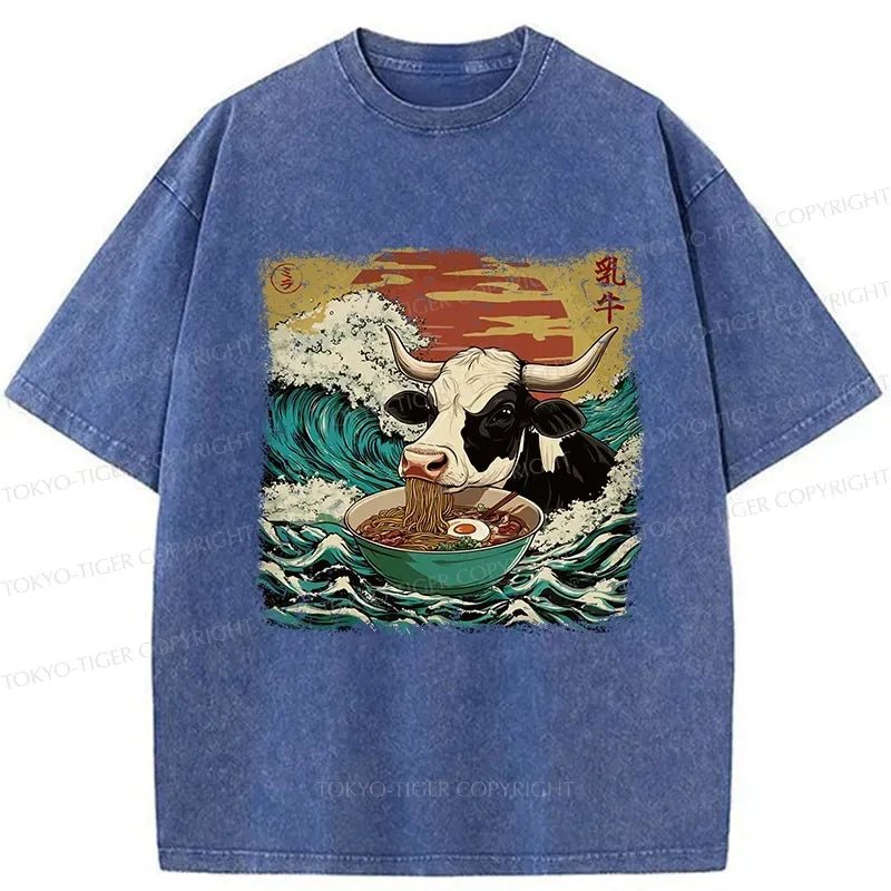 Kyoto-Lion Ramen Lover Cow Washed T-Shirt