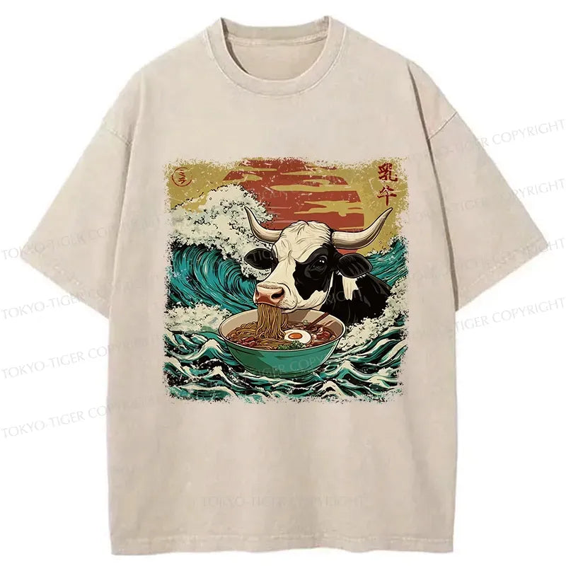 Kyoto-Lion Ramen Lover Cow Washed T-Shirt