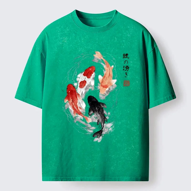 Washed Japanese Koi Fish T-Shirt for Daily Wear