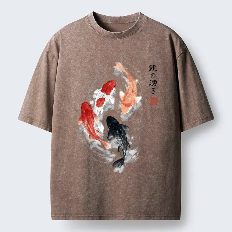 Washed Japanese Koi Fish T-Shirt for Daily Wear