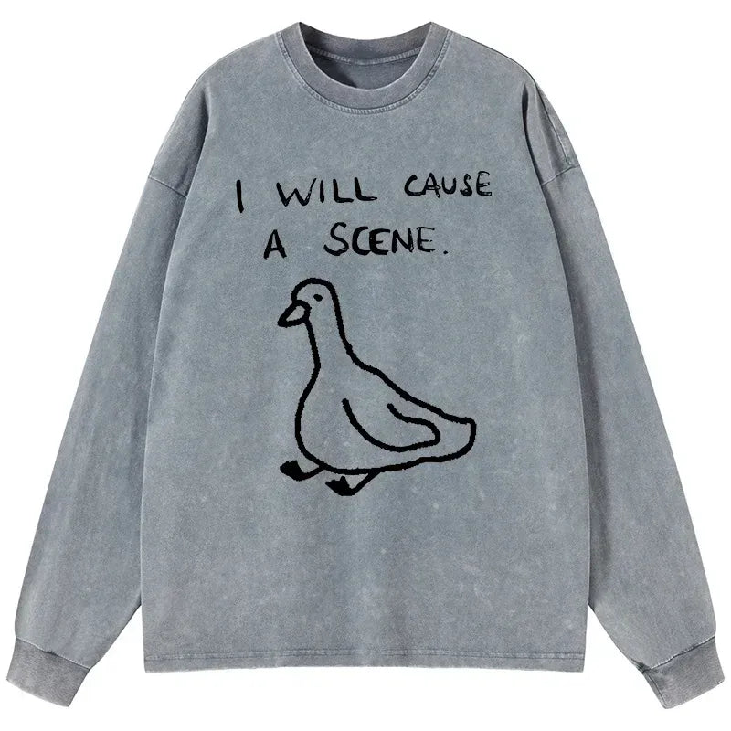 Kyoto-Lion Stupid Goose Funny Japan Retro Washed Long Sleeve T-Shirt
