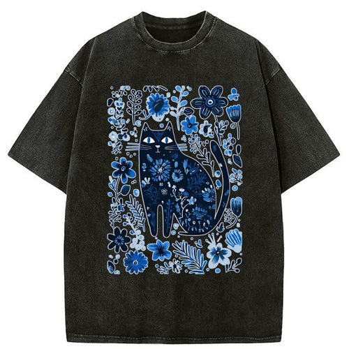 Japanese cat among flowers tee