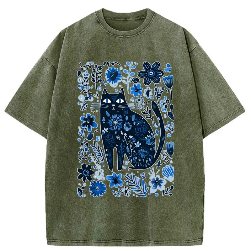 Japanese cat among flowers tee