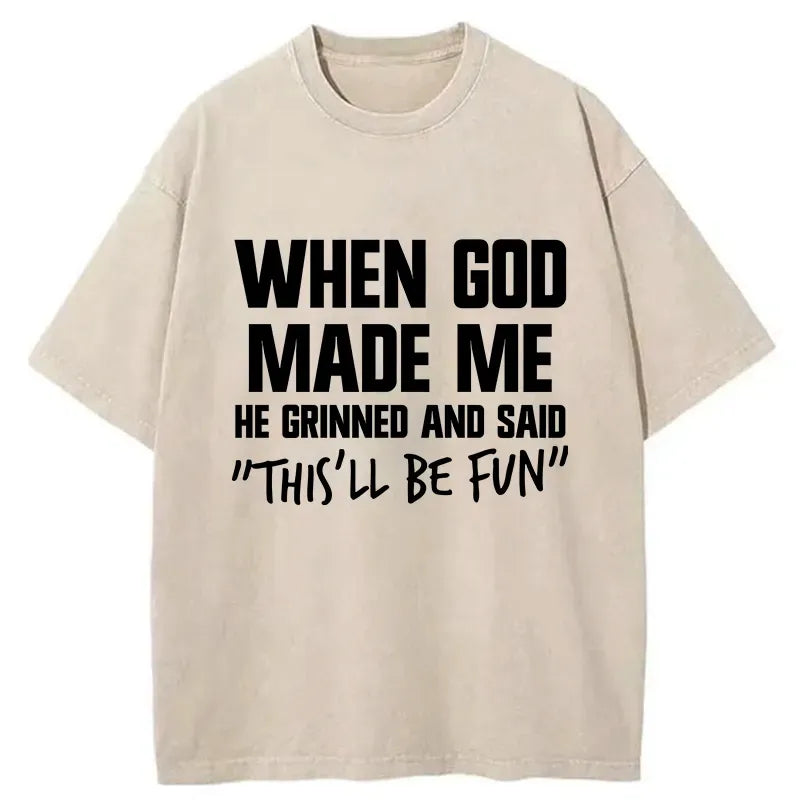 Kyoto-Lion God Made Me Funny Washed T-Shirt