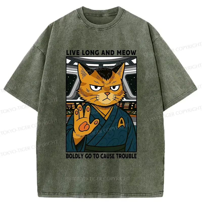 Washed Japanese Cat T-Shirt for Summer
