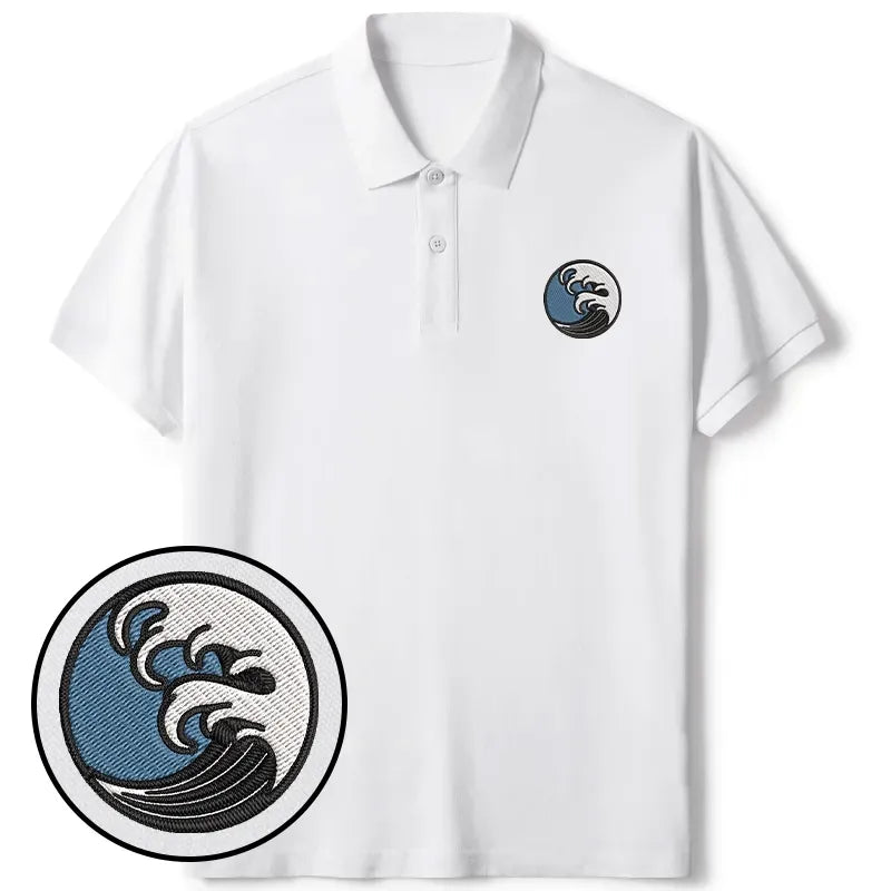 Embroidered Ukiyo-e Polo Shirt for Summer