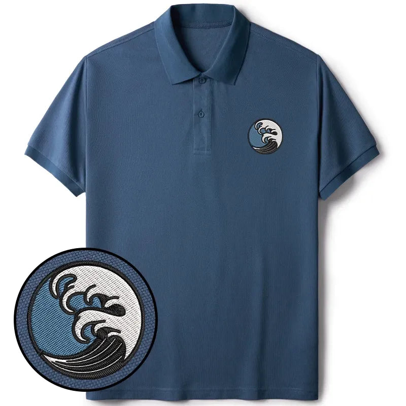 Embroidered Ukiyo-e Polo Shirt for Summer