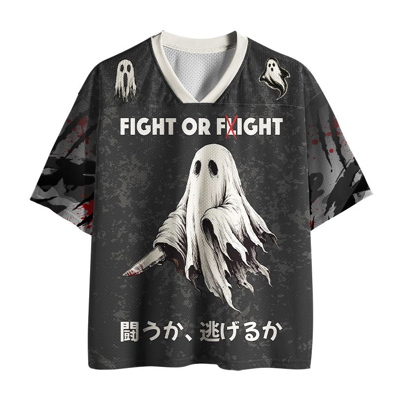 Kyoto-Lion Funny Spooky Ghost with Knife Mesh Jersey