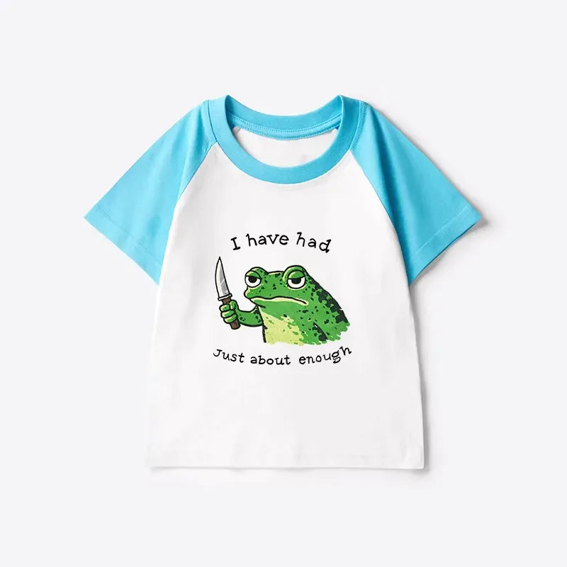 Kyoto-Lion Impatient Frog Kids Raglan T-shirt