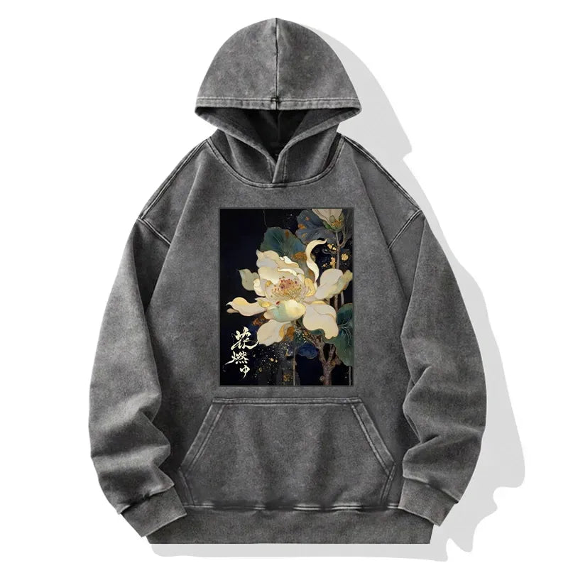 Japanese Vintage Lotus Hoodie with Golden Specks