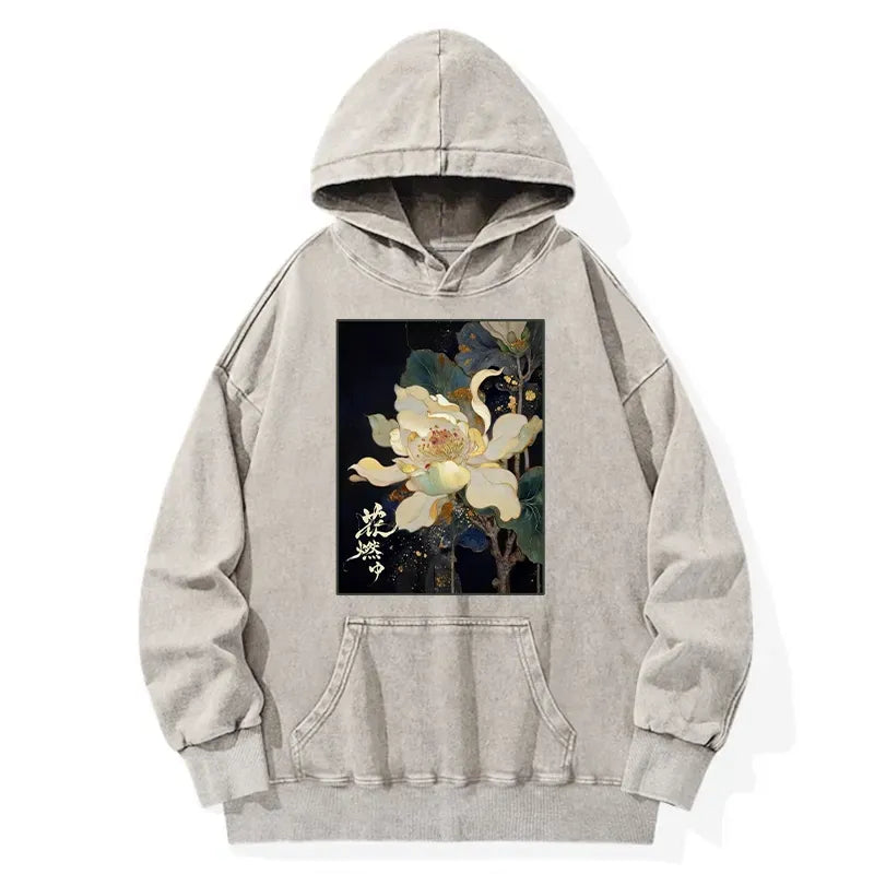 Kyoto-Lion Lotus Adorned With Golden Specks Washed Hoodie