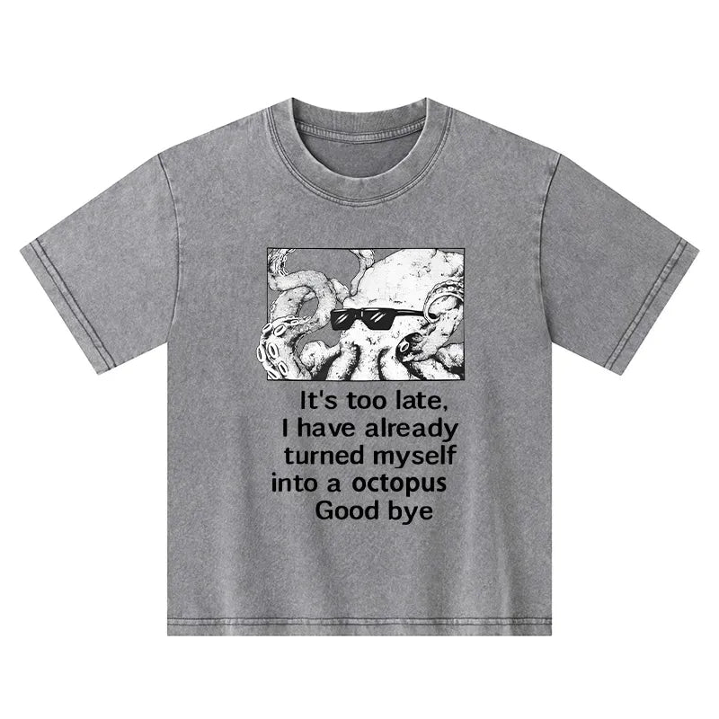 Kyoto-Lion Octopus Meme I Disappeared Completely Kids Washed T-Shirt