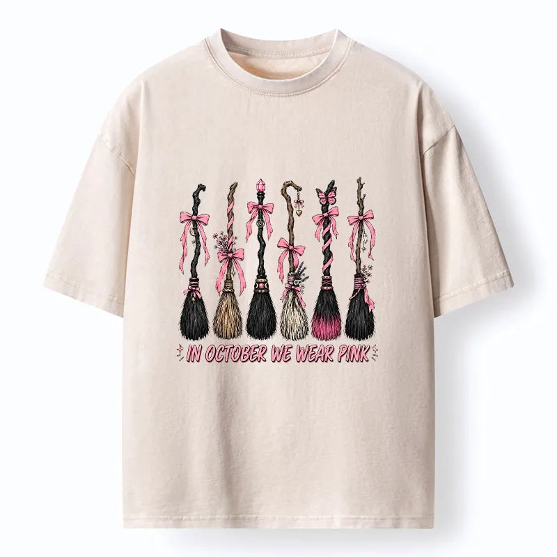 Kyoto-Lion Witch Broom Breast Cancer Awareness Washed T-Shirt