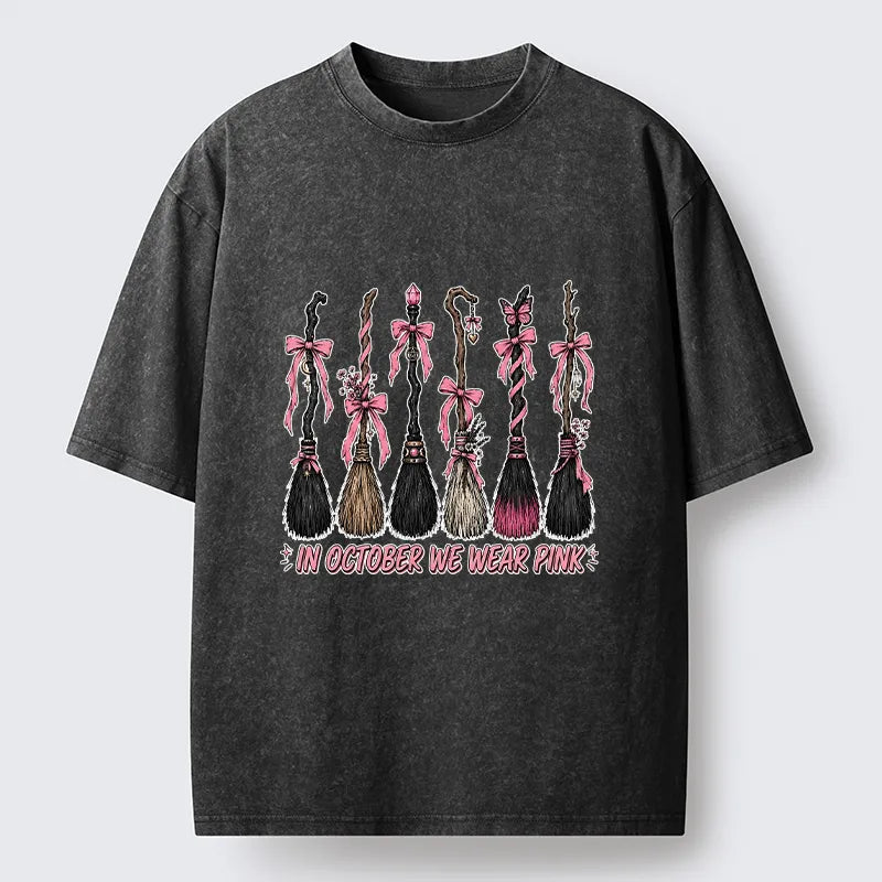 Kyoto-Lion Witch Broom Breast Cancer Awareness Washed T-Shirt