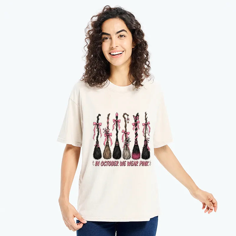 Kyoto-Lion Witch Broom Breast Cancer Awareness Washed T-Shirt