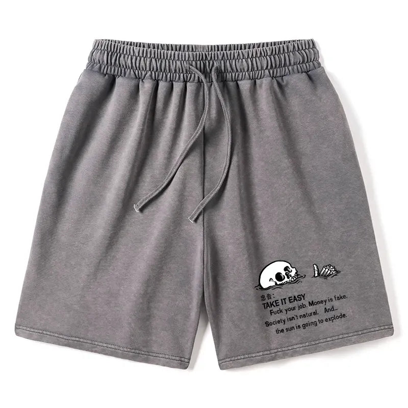 Kyoto-Lion Skeleton Ridicule Washed Shorts
