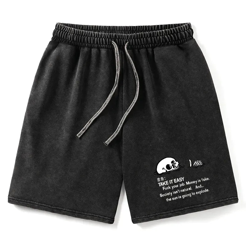 Kyoto-Lion Skeleton Ridicule Washed Shorts