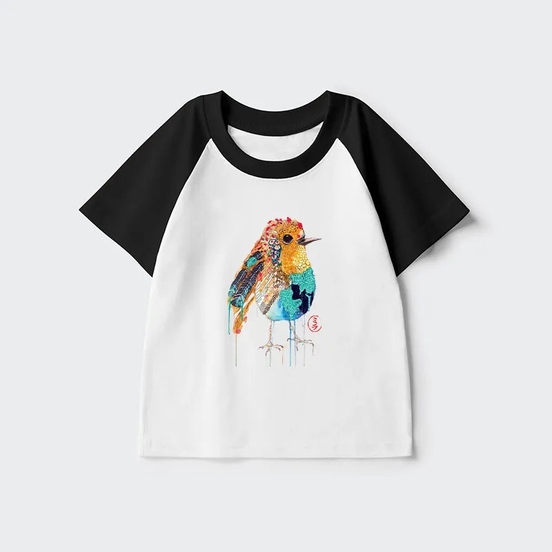 Kyoto-Lion Sparkly Wild Bird Kids Raglan T-shirt