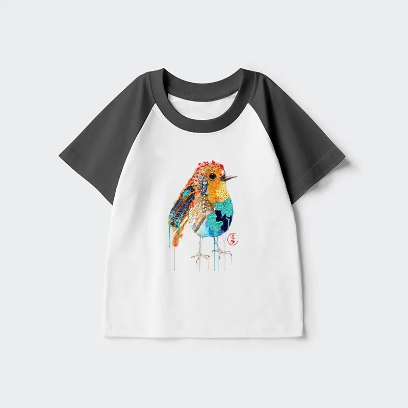 Kyoto-Lion Sparkly Wild Bird Kids Raglan T-shirt