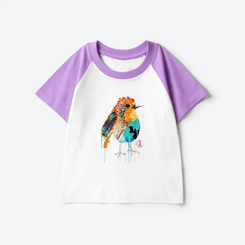 Kyoto-Lion Sparkly Wild Bird Kids Raglan T-shirt