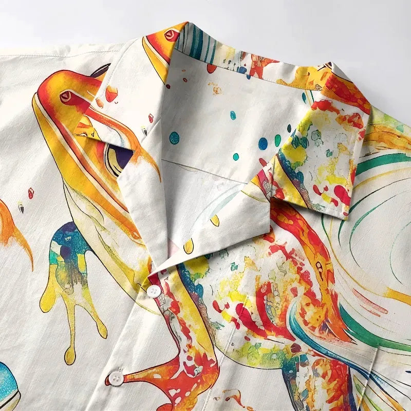 Kyoto-Lion Japanese Rainbow Frog Aloha Hawaiian Shirt
