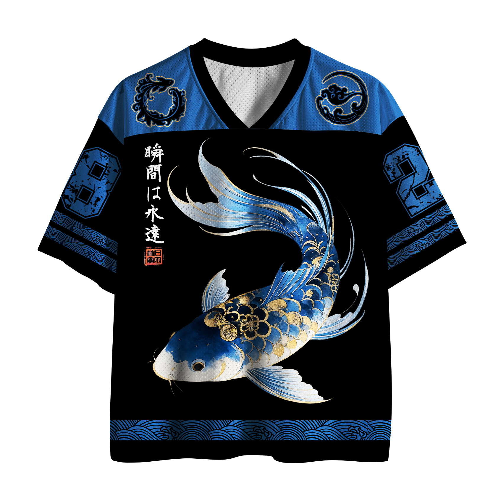 Kyoto-Lion Azure Flow: The Eternal Koi Mesh Jersey