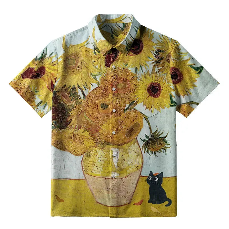 Ukiyo-e Sunflower Shirt for Streetwear