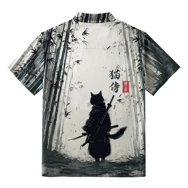 Samurai Cat Bamboo Forest Button-up Shirt