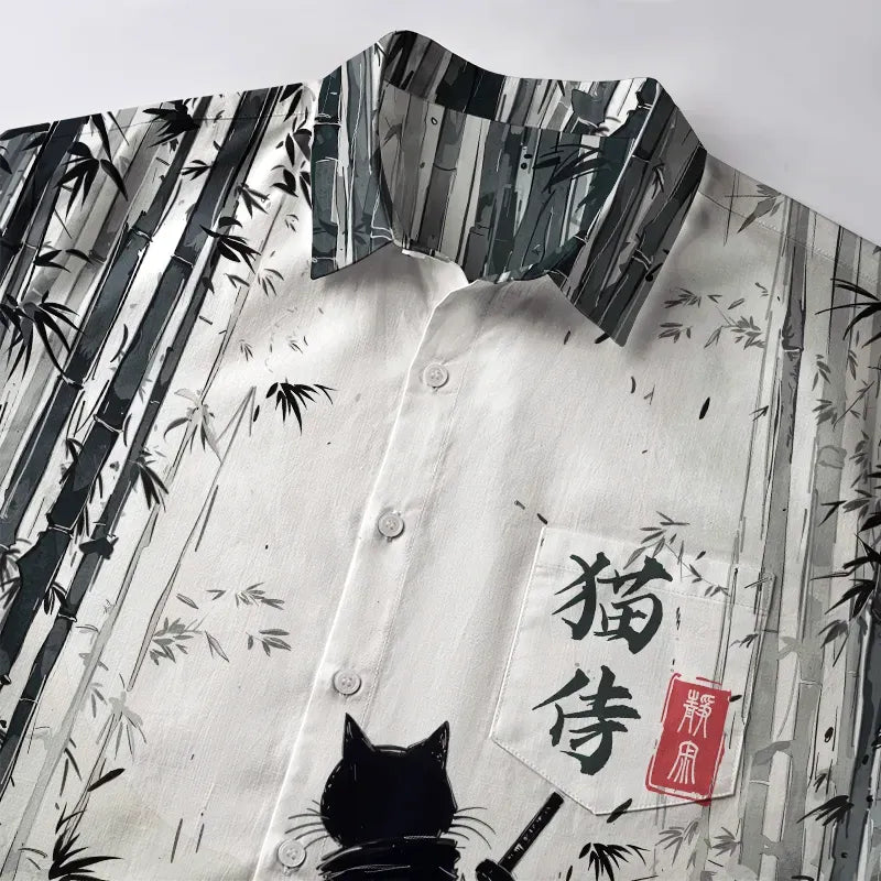 Kyoto-Lion Samurai Cat In The Bamboo Forest Button-up Shirt