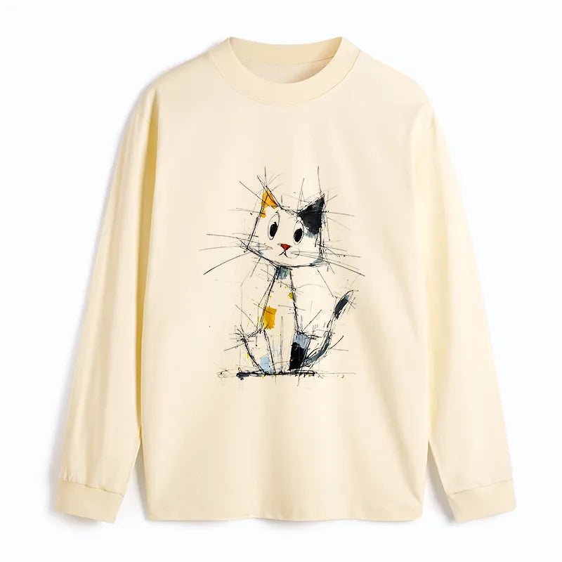 Kyoto-Lion Minimal Splash Ink Cute Cat Classic Long Sleeve T-Shirt