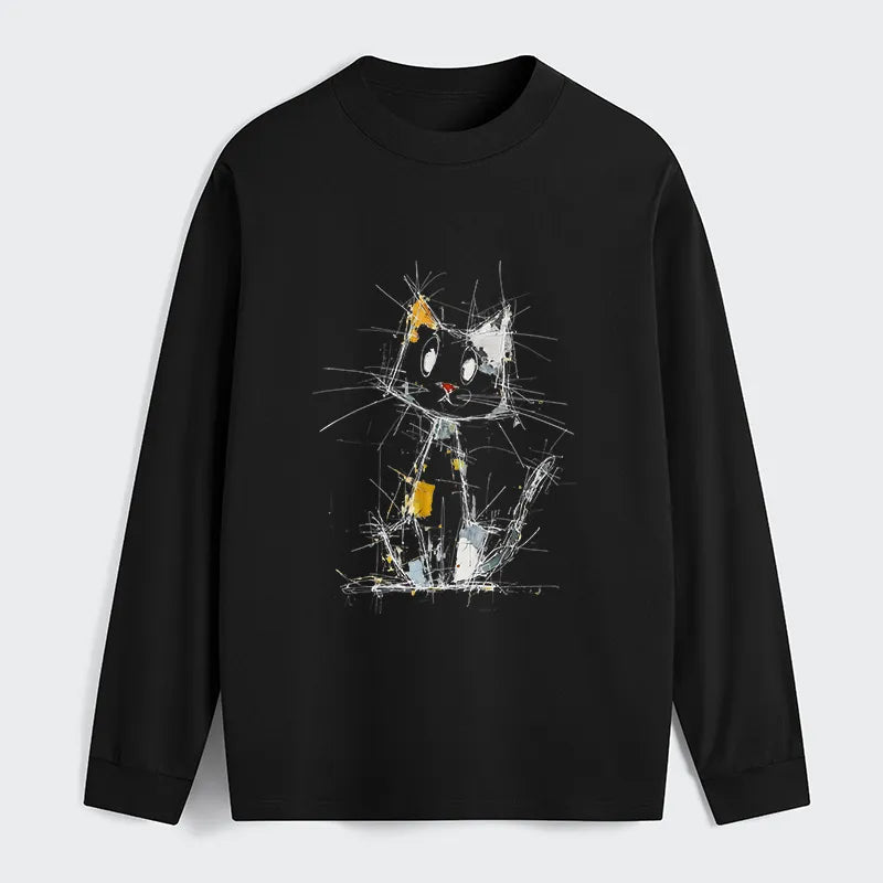 Kyoto-Lion Minimal Splash Ink Cute Cat Classic Long Sleeve T-Shirt