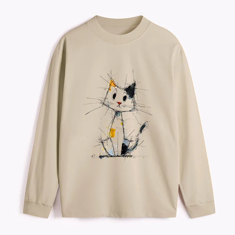 Kyoto-Lion Minimal Splash Ink Cute Cat Classic Long Sleeve T-Shirt