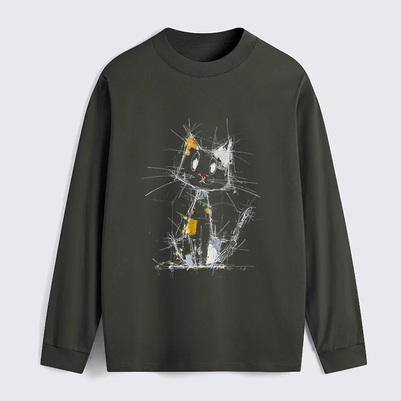Kyoto-Lion Minimal Splash Ink Cute Cat Classic Long Sleeve T-Shirt