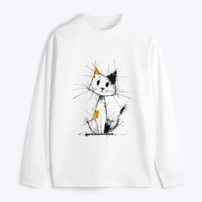 Kyoto-Lion Minimal Splash Ink Cute Cat Classic Long Sleeve T-Shirt