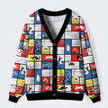 Kyoto-Lion Japanese Abstract Art Cat Ugly Cardigan Sweater