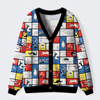 Kyoto-Lion Japanese Abstract Art Cat Ugly Cardigan Sweater