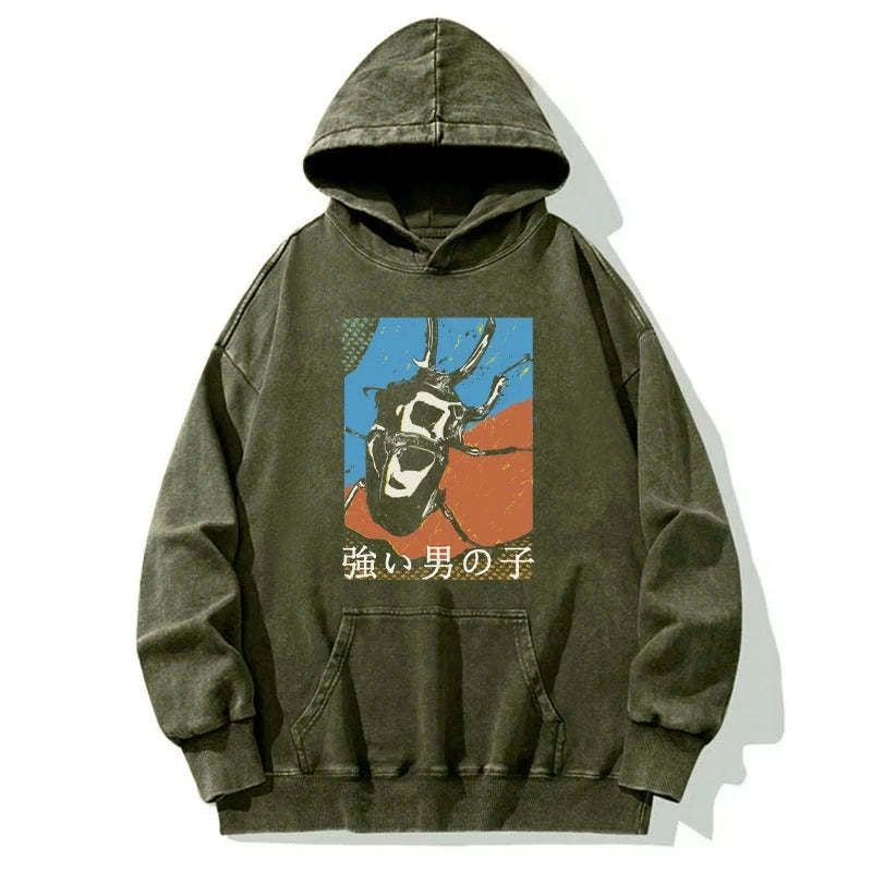 Japanese washed beetle hoodie for men
