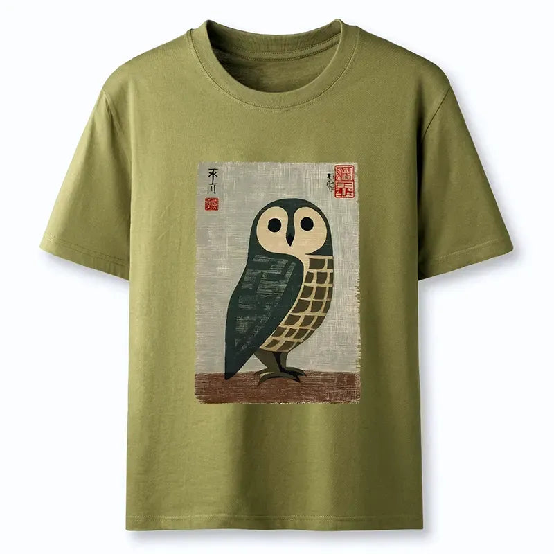 Japanese Owl Art T-Shirt for Daily Wear