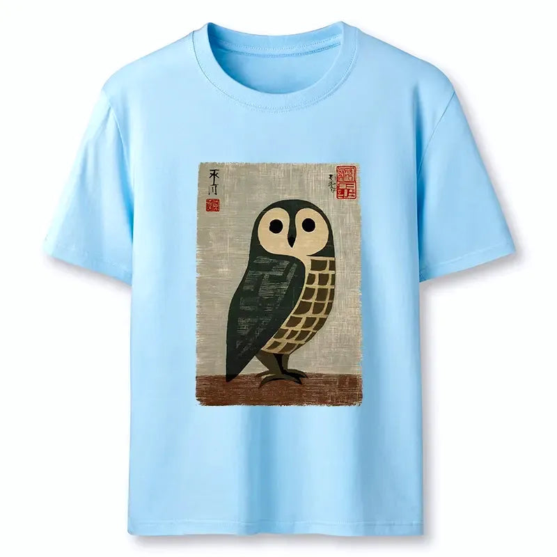 Japanese Owl Art T-Shirt for Daily Wear