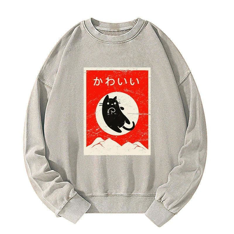 unisex japanese sweatshirt with black cat