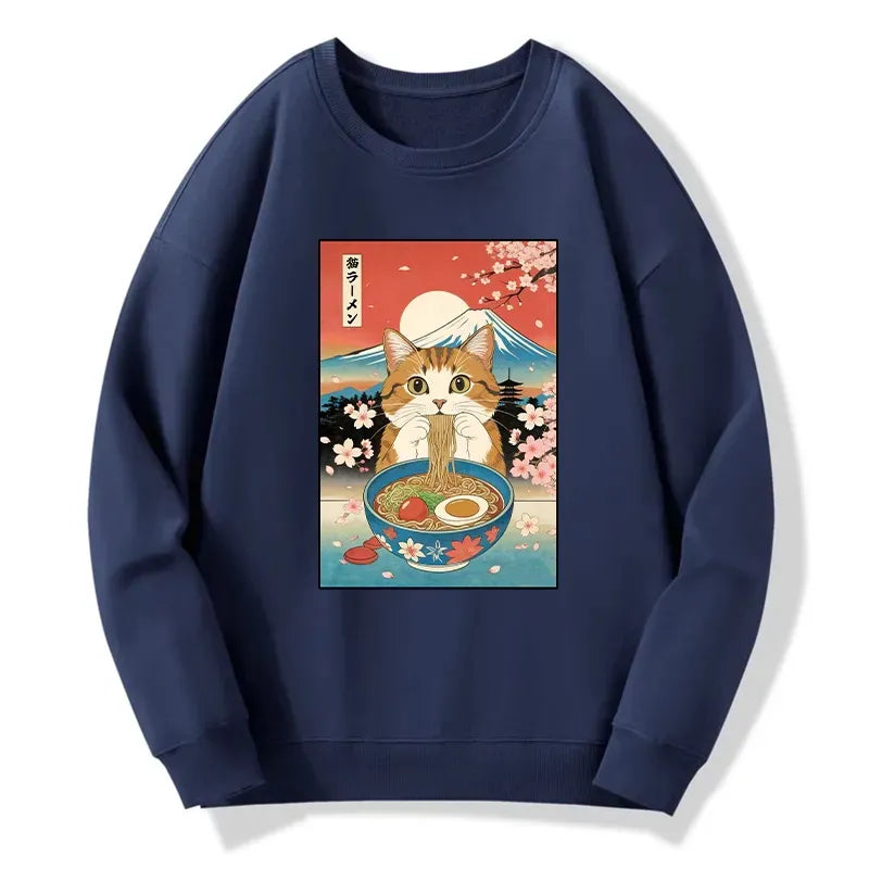 Kyoto-Lion Funny Orange Cat Eating Ramen Japan Classic Sweatshirt